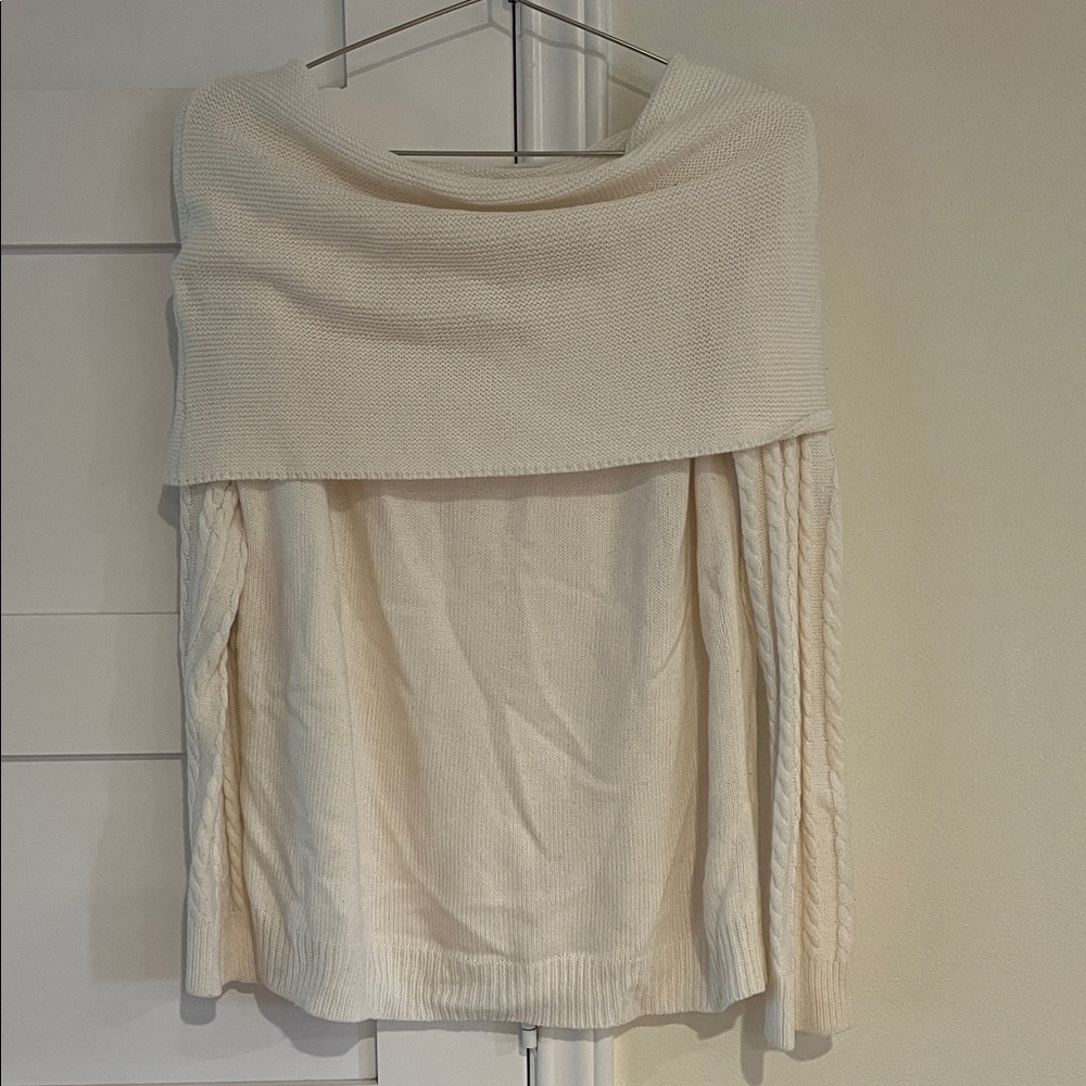 New York& Company Elegant Cream Off-Shoulder Sweater Size Large EUC
